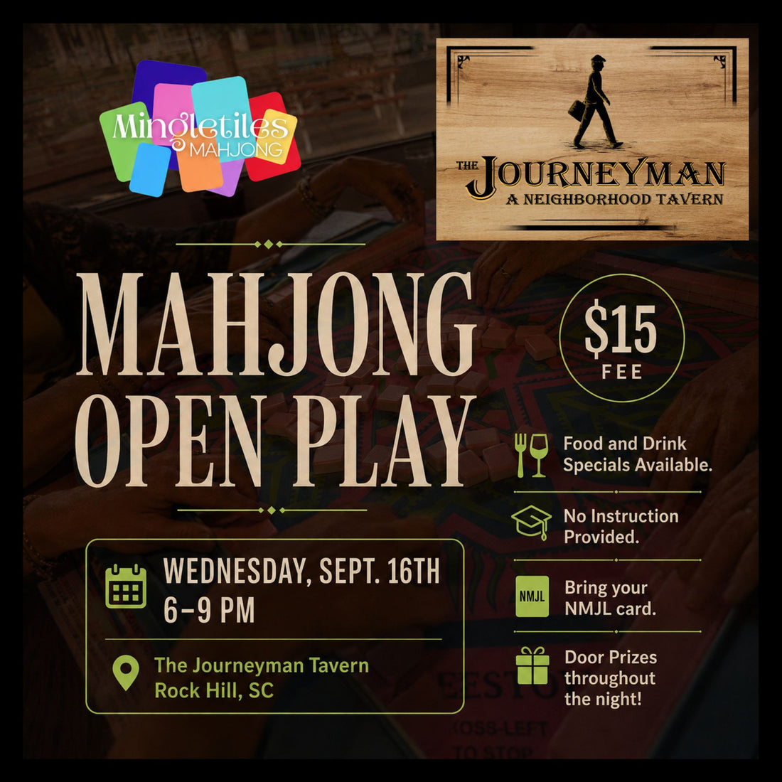 September 16 OPEN PLAY at the Journeyman in Rock Hill, SC
